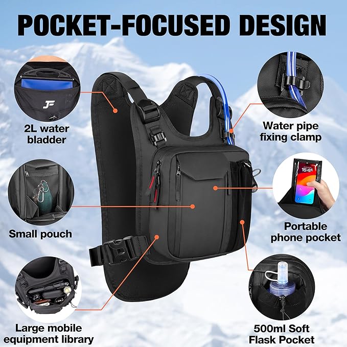 JXFUKAL Running Vest Lightweight Hydration Backpack with 2L Water Bladder Reflective Hydration Pack Tactical Chest Pack Bag for Hiking Running Cycling Marathon for Women Men