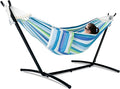 GAFETE Double Hammock with Stand for Outside Upgraded Spreader Bar Heavy Duty Space Saving Steel Stand 2 Person Convenient Pockets Easy Assembly 600lbs Weight Capacity Indoor &amp Outdoor (Lago