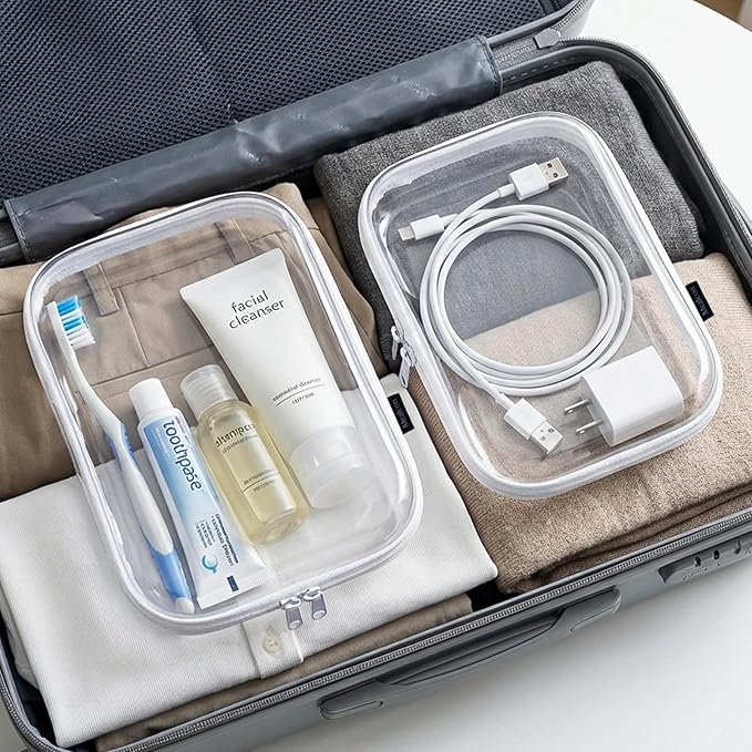 6 Pack Clear Hard Shell Zipper Case Set (2 Large/2 Medium/2 Small)Clear Hard Plastic Zipper Pouches Transparent Stackable Storage Case for Crafts Toys Cosmetics Toiletry Bag for Travel