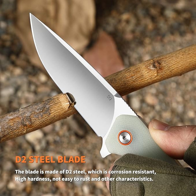 Pocket for Men Knife D2 Steel &amp G10 Handle 3.54 Blade Length Pocket Knives With Clip &amp Folding Knives - EDC Camping Fishing Outdoor Jade
