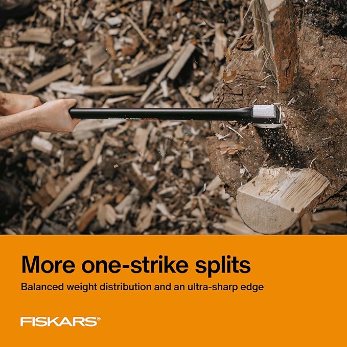 Fiskars X25 Splitting Axe 28 Wood Splitting Axe for Medium to Large Size Logs with Shock Absorbing Handle and Sheath Split Firewood Forged Steel Blade Bushcraft Gear and Camping Hatchet
