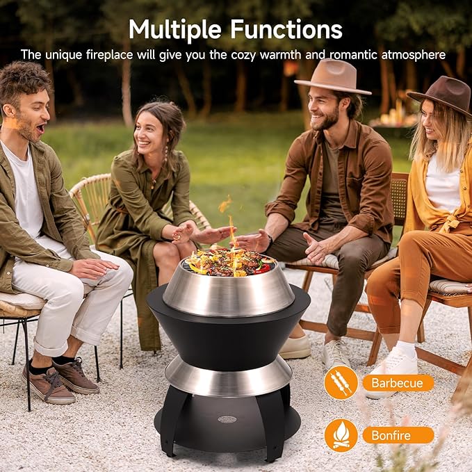 ONBRILL 20 Inch Smokeless Firepit Outdoor Fire Pit with Waterproof Lid Removable Ash Pan Handbag 2 in 1 Stainless Steel Potable Fire Pits for Outside Wood Burning Bonfire Camping Picnic Black