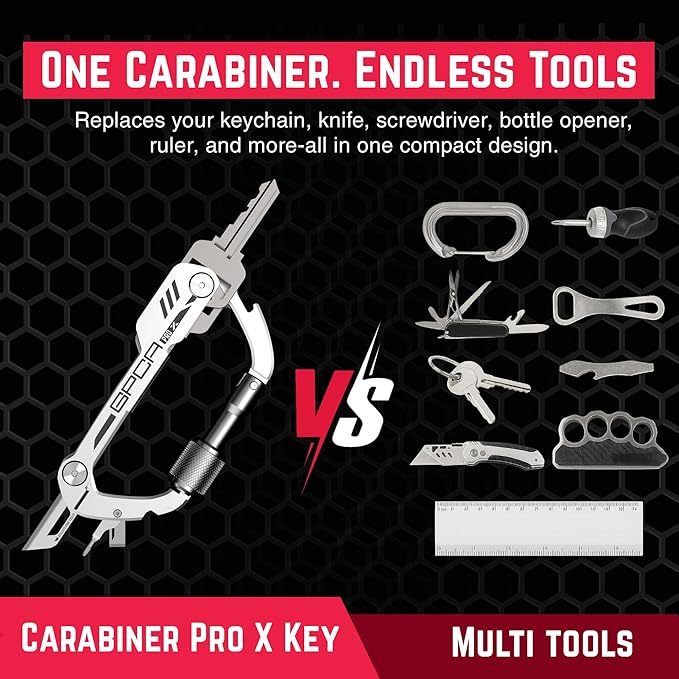 GPCA Carabiner Multitool - Carabiner Heavy Duty Key Clip for Keys Bottle Opener Screwdriver Box Cutter Ruler Keychain Clip Keychain Organizer EDC Gear for Camping &amp Hiking - Gifts for Men