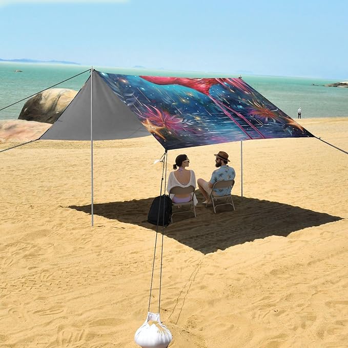 ALAZA Exotic Flamingo Stars Beach Tent Sun Shelter Portable Canopy Sunshade for Outdoor Camping Picnics Backyard Fun 10x9 ft