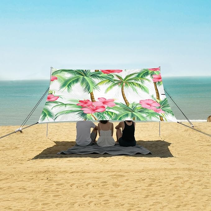 Beach Canopy with Windproof Ropes &amp Sandbags Beach Tent Sun Shade Sun Shelter for Camping Trips Fishing Backyard Fun or Picnics Landscape