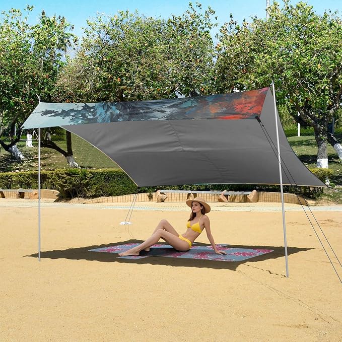 ALAZA Wolf Sunset Beach Tent Sun Shelter UPF50+ Protection Beach Shade Canopy w/ 4 Sandbags for Outdoor Camping Fishing Backyard Fun Picnic 10x9 ft