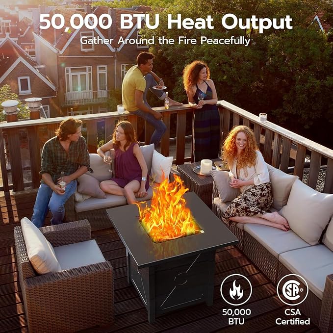 ZAFRO 27.95 Inch Propane Fire Pit Table for Outside50000 BTU Gas Fire Pit Table with Removable LidRain Cover Rectangle Gas Firepit Table for Garden/Patio