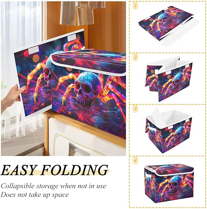 AIXIWAWA Lidded Storage Cube (Surreal Skull) Fabric Foldable Closet Bins with Flip Lid and Handles Organizer Basket Container 16.5 x 12.6 x 11.8 IN
