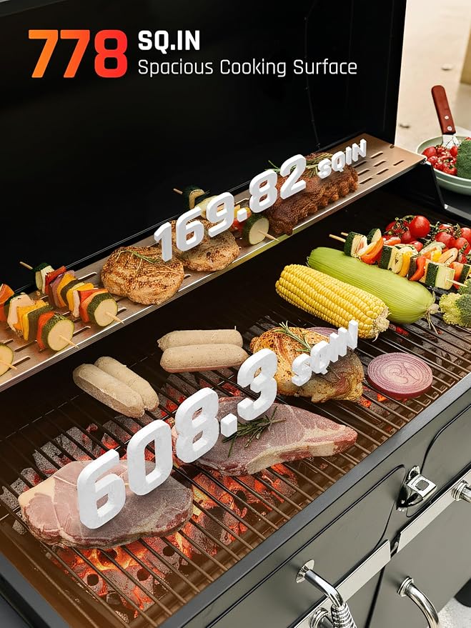 NATURAL EXPRESSIONS Charcoal Grills BBQ grill36 in Large Smoker Grill with Dual-Zone Lifting TraysHeavy Duty Charcoal Grill with Foldable Side TablesLarge Outdoor Grill for BackyardBBQParty