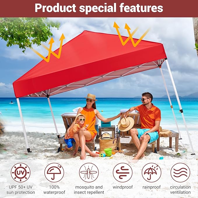 Easy One-Push Setup Pop Up Canopy Tent 8x8ft – Waterproof Outdoor Sun Shelter Portable Gazebo with Wheeled Bag Ideal for Camping Patio Deck Parties