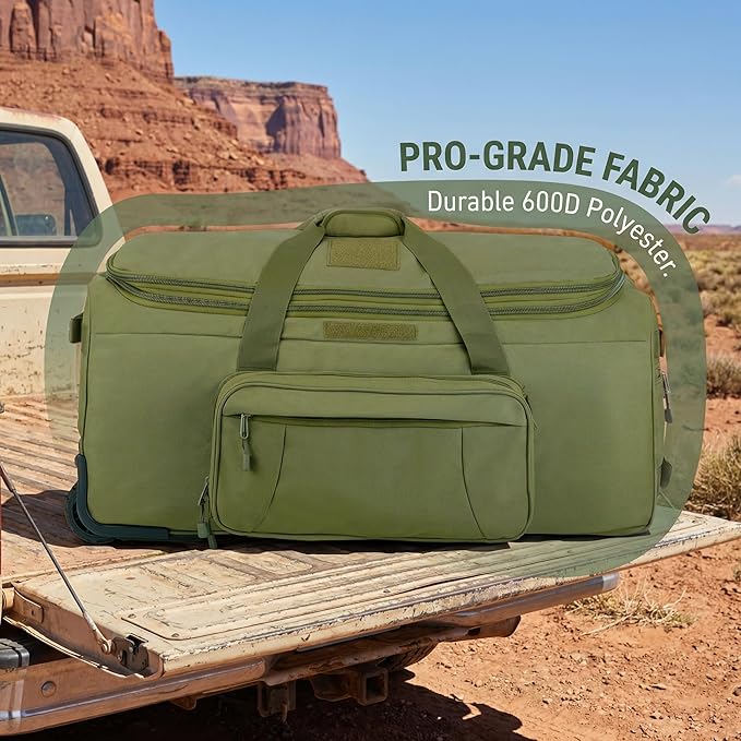 Military Wheeled Deployment Bag Large Tactical Heavy Duty Duffel Bag for Camping Hiking (Green)
