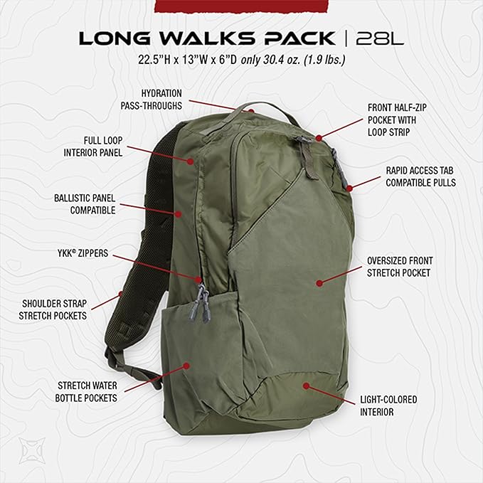 Vertx Long Walks Pack 28L Tactical Backpack EDC Gear Bag for CCW Travel Work Hiking Outdoors It's Black