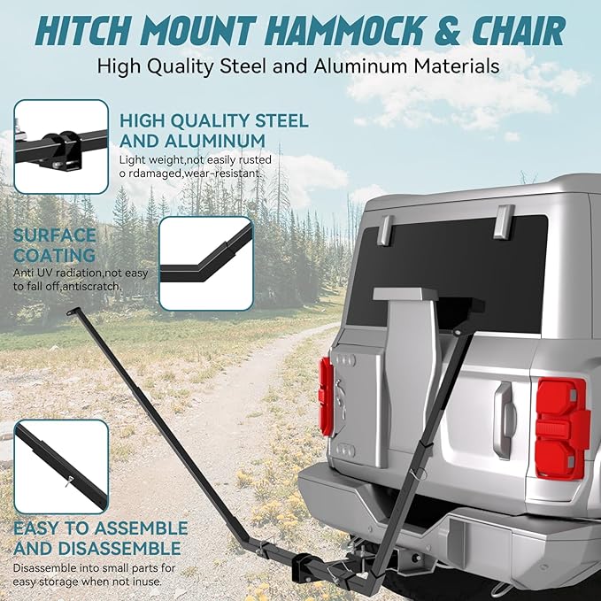 Hitch Mount Hammock &amp Chair Stand - Fits 2in Hitch Receiver - Includes Parachute Nylon Hammock Hammock Chair &amp Storage Bag - for Camping Outdoor Travel (350lbs Weight Capacity)