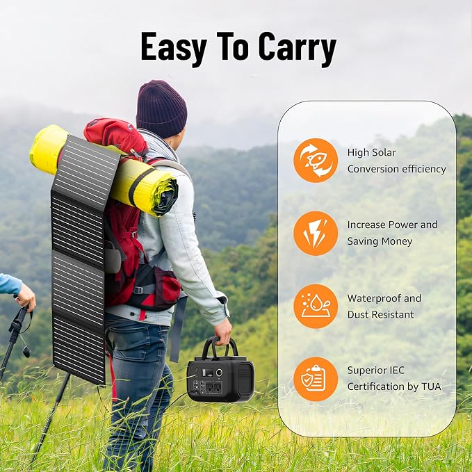 SinKeu Solar Powered Generator 300W Peak/70400mAh 260Wh Portable Power Station with Panels 40W Included Solar Generator with AC Outlet 110V for Home Use Camping Outdoor Power Backup