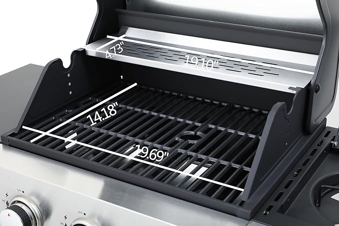 BBQ Grill 3-Burner Propane Gas Grill with Side Burner 37230 BTU Output Enameled Cast Iron Cooking Grids &amp Stainless Steel Front Door for Outdoor BBQ Camping and Family Gatherings