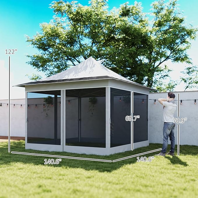 12x12 Foldable Canopy Pop Up Tent with Mesh Windows and UPF50+ Sun Protection Including Collapsible Carrying Bag Light Gray