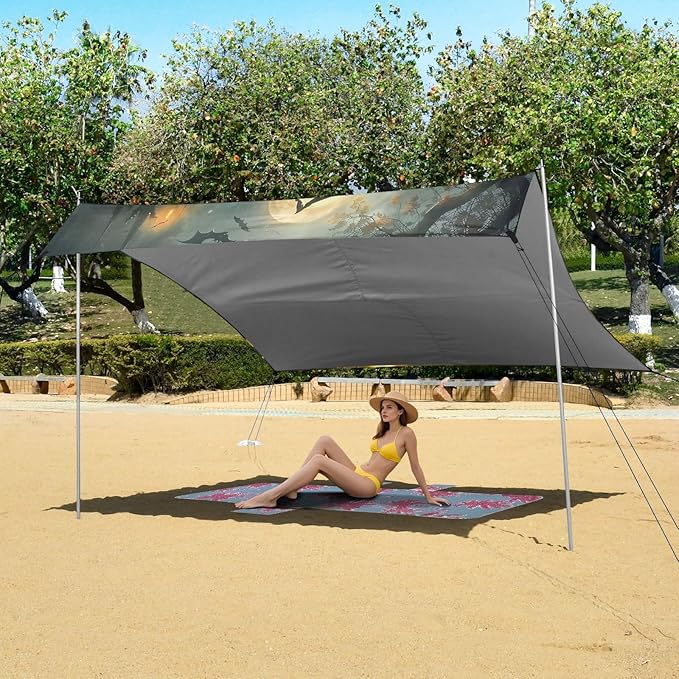 ALAZA Witch Halloween Beach Tent Sun Shelter UPF50+ Protection Beach Shade Canopy w/ 4 Sandbags for Outdoor Camping Fishing Backyard Fun Picnic 10x9 ft