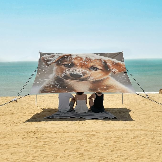 ALAZA Puppy Winter in Snow Beach Tent Sun Shelter Portable Canopy Sunshade for Outdoor Camping Picnics Backyard Fun 10x9 ft