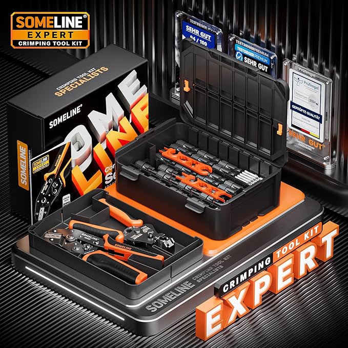 SOMELINE Solar Connector Crimping Tool Kit 14 12 10 AWG Ratchet Wire Crimper 15 Pairs Solar Panel Connectors Wrenches and Automatic Solar Wire Stripper for Solar Panel Cable Assembly