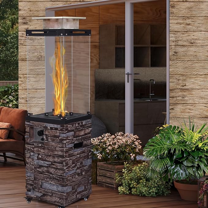Outdoor Patio Propane Fire Heater with Weather Cover Glass 41000 BTU Fireplace Patented &amp CSA Certificated Stackstone Brown
