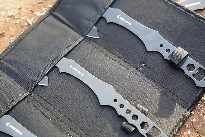 Throwing Axe Set – 3 Pack Balanced Throwing Axes for Target Practice Outdoor Recreation and Competition – Full Tang Stainless Steel Tactical Tomahawks with Nylon Sheath