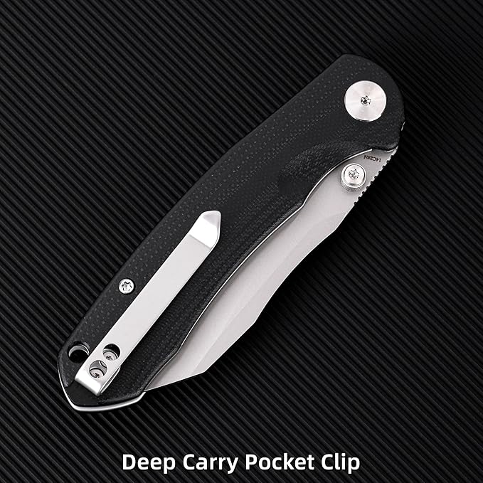 Folding Pocket Knife 3.35 14C28N Blade G10 Handle EDC Knife with Liner Lock Small Pocket Knife with Clip for Men Sharp Camping Hiking Hunting Survival Knives (Silver)