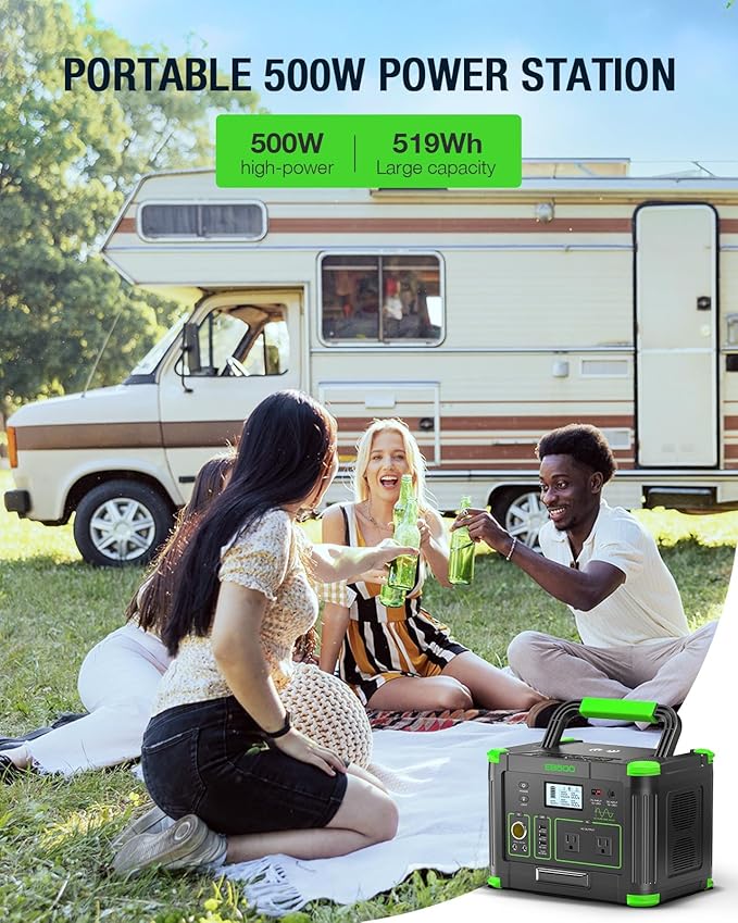 500W Portable Power Station Solar Generator 519Wh (Peak 1000W) Lithium Battery Power Generator with 2 * 110V AC Outlets Mobile Battery Backup Pack for RV Trip Camping Outdoor Adventure Home