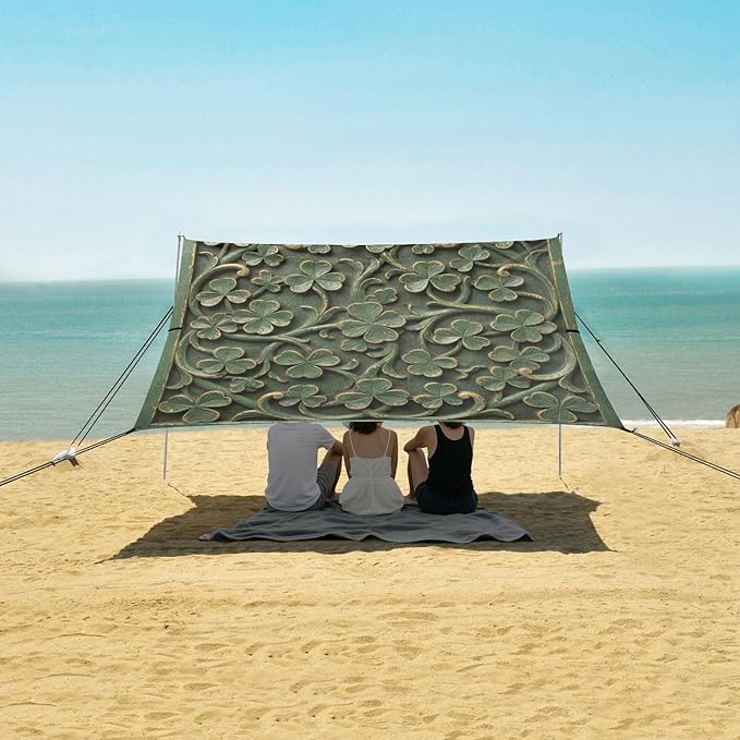 xigua St. Patrick's Day Beach Tent Sun Shelter with Carrying Bag - Silver Coated Oxford Fabric Beach Canopy for Beach Camping Fishing - Includes Windproof Ropes Sandbags &amp Stakes