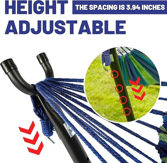 Hammock with Heavy-Duty Steel Stand for OutsideHammocks 450 Lb CapacityPortable Hammock2 People Standing HammocksSuitable for BeachBackyard Gardens Patio Bedroom100 * 40 * 38 Inch (Blue)