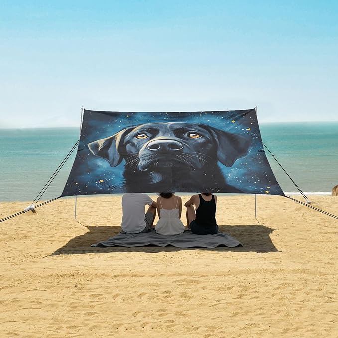 ALAZA Labrador Starry Blue Beach Tent Sun Shelter Portable Canopy Sunshade for Outdoor Camping Picnics Backyard Fun 10x9 ft