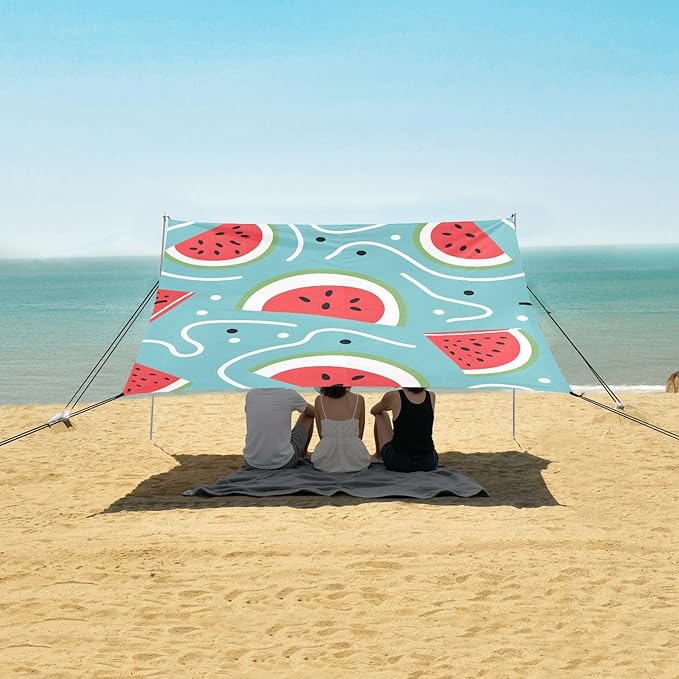 ALAZA Watermelon Slices Curves Pattern Beach Tent Sun Shelter Portable Canopy Sunshade for Outdoor Camping Picnics Backyard Fun 10x9 ft