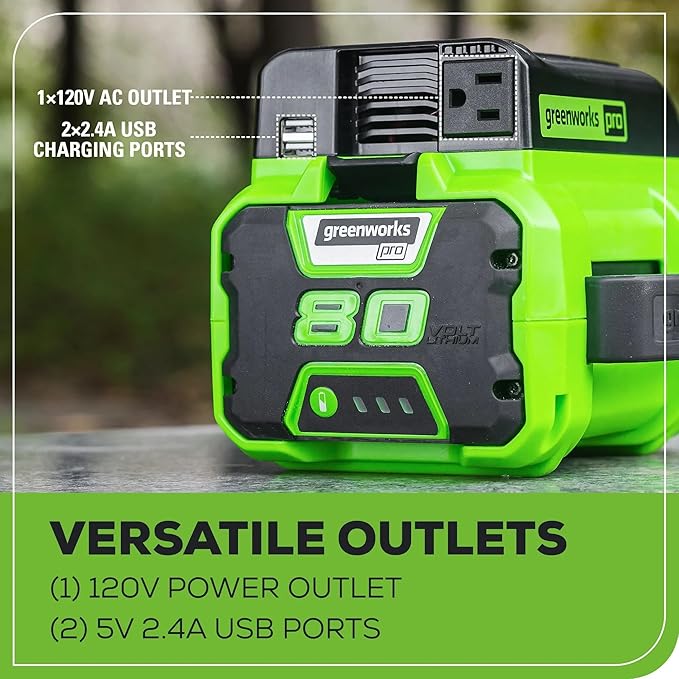 Greenworks Pro 80V (300 Watt) Power Inverter 120V AC for Charging Small Electronics Smart Phones Tablets Small Televisions Tool-Only IV80A00