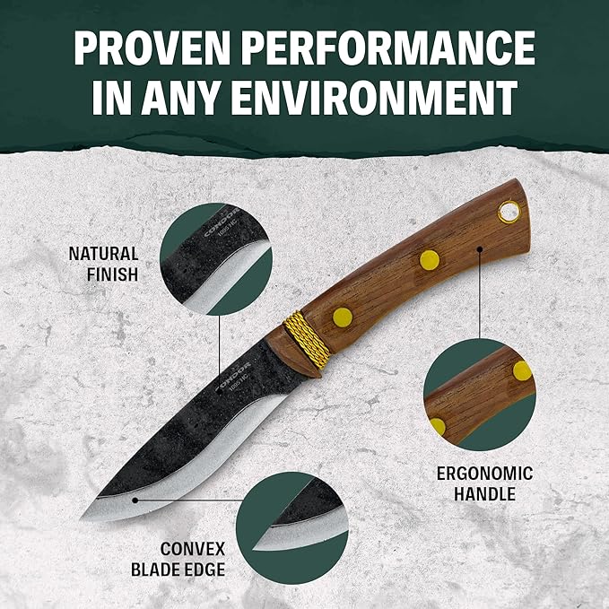 Condor Tool &amp Knife Huron Bushcraft Knife - 1095 High-Carbon Steel Blade - Full-Tang Construction - Ergonomic Walnut Handle - Handcrafted Leather Sheath - Ideal for Bushcraft Camping &amp Surviv