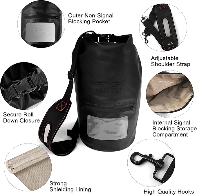 JXE JXO 15L Waterproof Faraday Dry Bag for Electronic Device Security | Military-Grade EMP &amp RFID Signal Blocking Anti-Tracking &amp Hacking Protection Data Privacy Shield for Mobile Devices