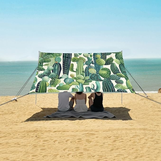 ALAZA Cactus Green Plants Beach Tent Sun Shelter Portable Canopy Sunshade for Outdoor Camping Picnics Backyard Fun 10x9 ft