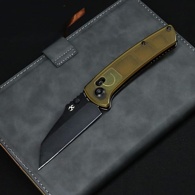 KANSEPT Main Street Pocket Folding Knife 3.36''Black Ticn Coated 154CM Sharp Blade Yellow PEI Handle with Axis Lock Thumb Stud Perfect Clip for Camping Fishing Gift Everyday Carry T1015v8