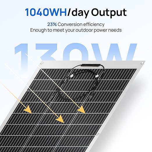 ECO-WORTHY 2pcs 130 Watt (260W) 12BB Flexible Solar Panels23.5% High-Efficiency Waterproof Monocrystalline Lightweight Solar Panel for RVBoatsCurved SurfacesRoofsCabin