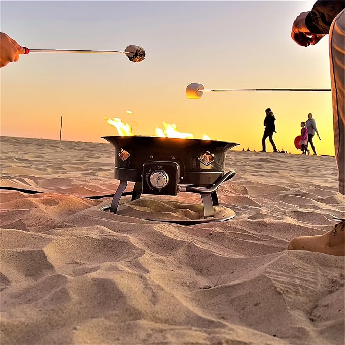 Flame King Smokeless Propane Fire Pit 19-inch Portable Firebowl 58K BTU with Self Igniter Cover &amp Carry Straps for RV Camping &amp Outdoor Living