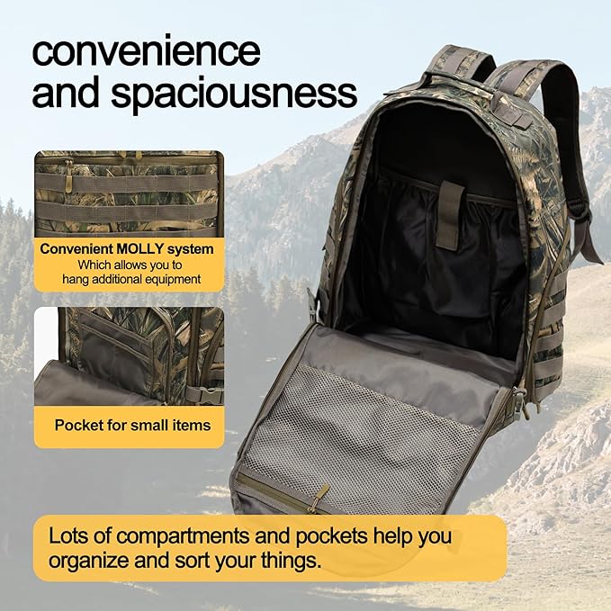 Tactical Hunting Back pack for MenMilitary Molle BackpackAssault Pack37L EDC Hiking &amp Motorcycle Backpack (Aquatic Camouflage)