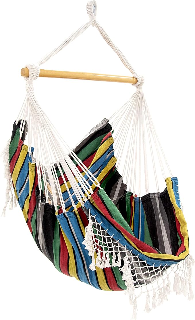 Vivere Cotton Hammock Chair with Hardwood Spreader Bar - 250 lb Capacity (Rio Night)