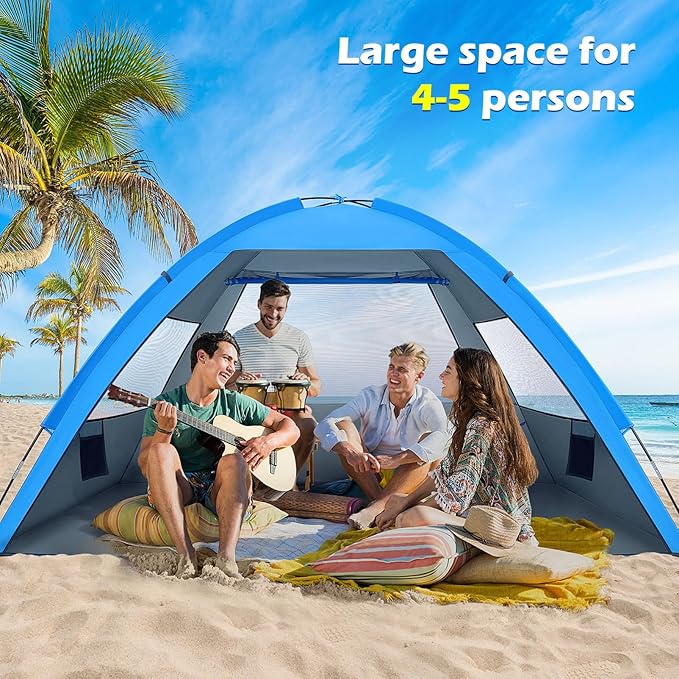 Toyvian Large Pop Up Beach Tent Beach Shade Tent Sun Shelter Portable Lightweight for Hiking Camping Vacation (Dark Blue)