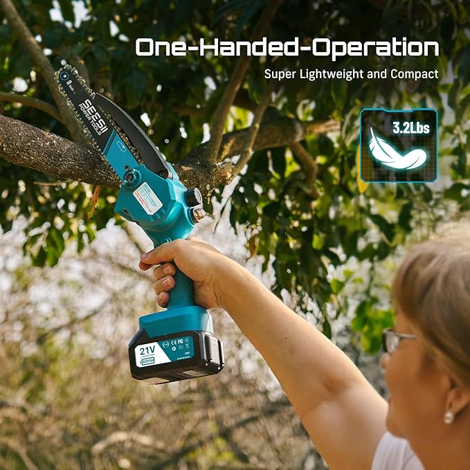 Seesii Mini Chainsaw 8-inch Mini Chainsaw Cordless Tool Set Battery Chainsaw with 2x 4.0Ah Batteries Handheld Electric Power Chain Saw with Oiler Safety Lock for Tree TrimmingWood Cutting