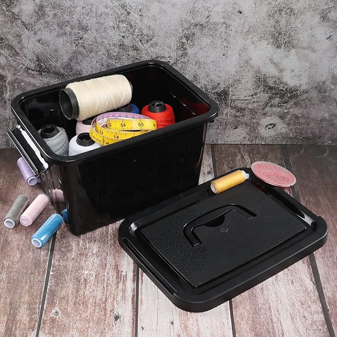 6L Plastic Storage Boxes 6 Pack Black Storage Bins with Lids