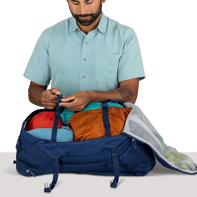 Osprey Farpoint 40L Men's Travel Backpack - Carry On Bag with Laptop Sleeve and Toiletry Pocket Antique Blue