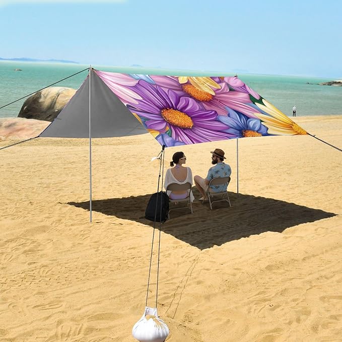 ALAZA Cute Colorful Daisy Beach Tent Sun Shelter Portable Canopy Sunshade for Outdoor Camping Picnics Backyard Fun 10x9 ft
