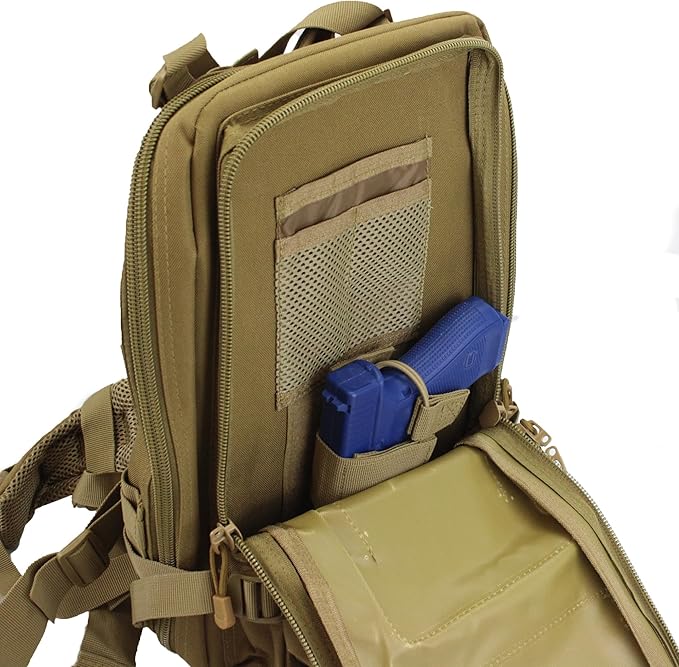 Medium Backpack with Pistol Retention System Desert Python Concealed Carry Capability with MOLLE Webbing Exterior for Modular Gear Expansion