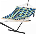 SUNCREAT Hammocks Double Cotton Rope Hammock with Polyester Pad Heavy Duty Hammock with Steel Stand Blue&ampGreen