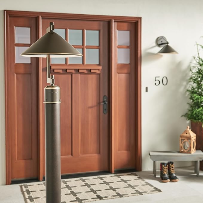 Kichler Ripley 16” Outdoor Lamp Post in Olde Bronze 1-Light Industrial Style Lamp Post for Driveway or Garden Path 49063OZ (12 W x 16 H)
