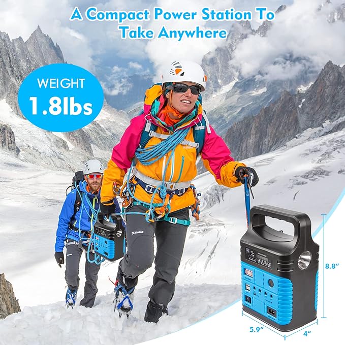 Portable Power StationSolar Generator with Panels includedLiFePO4 Battery Pack Small Solar Powered Generator with DC/USB OutletsLED Flashlight for Home UseOutdoor Camping Quiet(Blue)