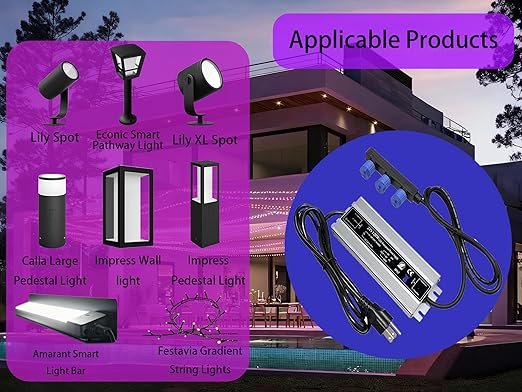 24V Adapter Compatible with Philips Hue Outdoor Low Voltage Lights 3 Output Waterproof Power Supply 120W Transformer for Lily SpotLily XL CallaPathwayImpress Pedestal